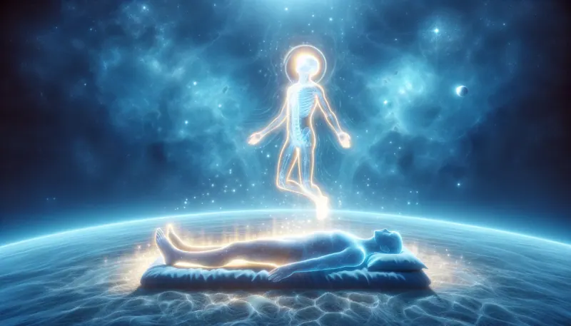 Representação do corpo espiritual acoplando-se de volta ao corpo físico
