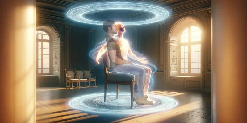 Ilustração do acoplamento do corpo espiritual ao corpo físico