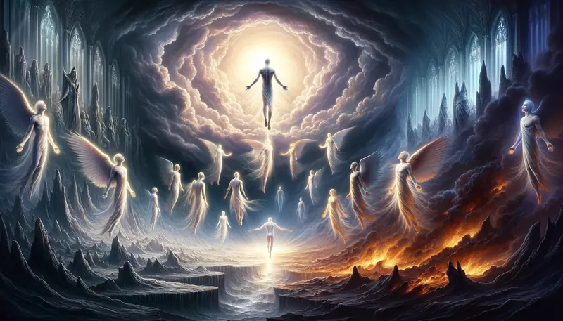 é a imagem que representa o conceito de um espírito sendo libertado de uma região infernal junto com outros espíritos, baseado na 6ª Lei da Apometria.