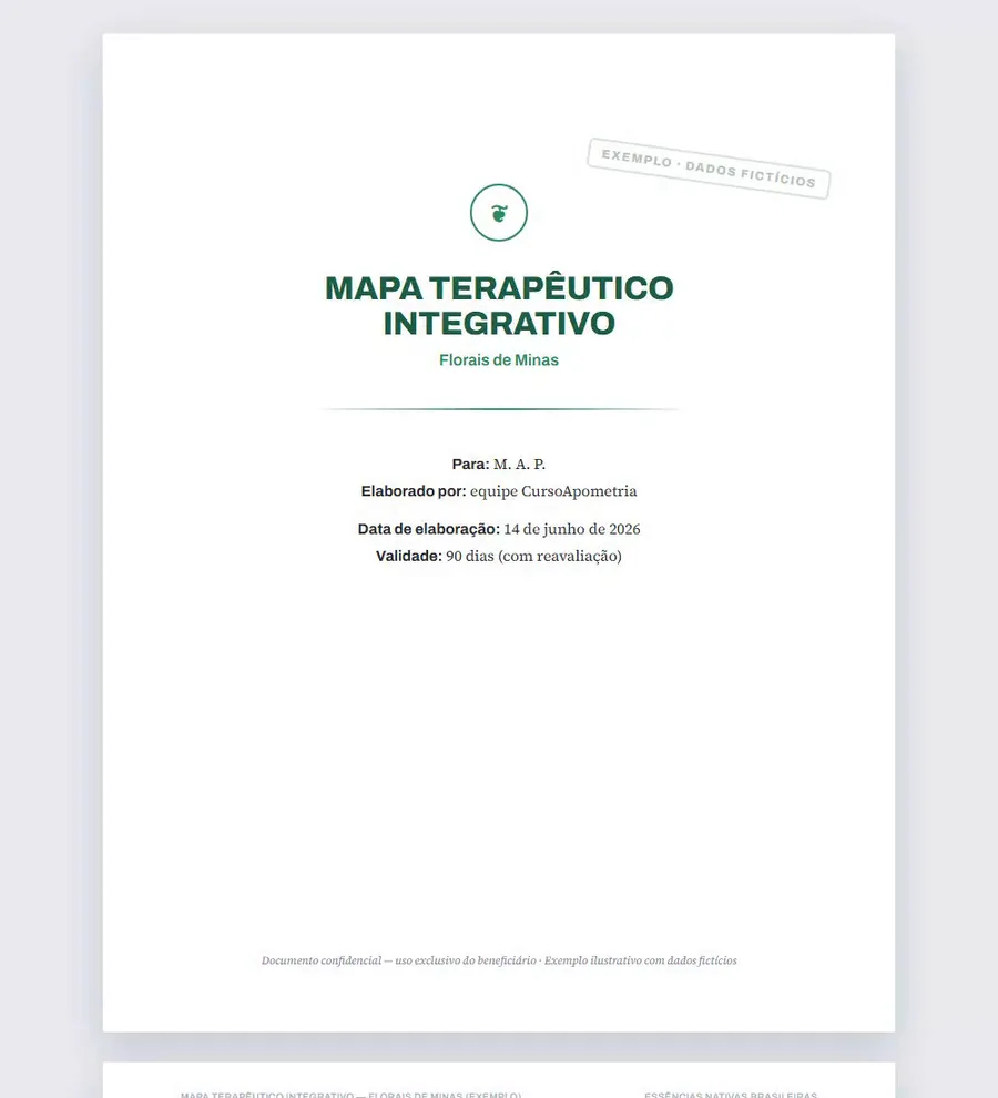 Capa do Mapa Terapêutico Integrativo de Minas — exemplo no formato real, dados fictícios